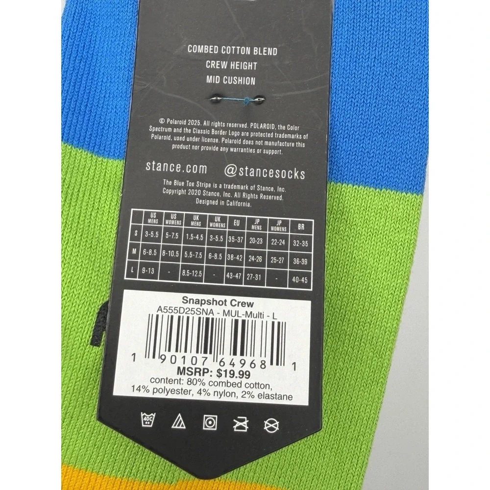 Stance Snapshot Crew Polaroid Socks Multicolor Mens Large A555D25SNA NWT